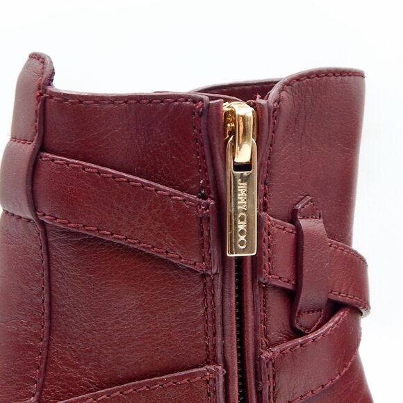Jimmy Choo Mitchel 100 Wine Burgundy Leather Ankle Boots Booties Women Size 37.5 - Picture 5 of 15